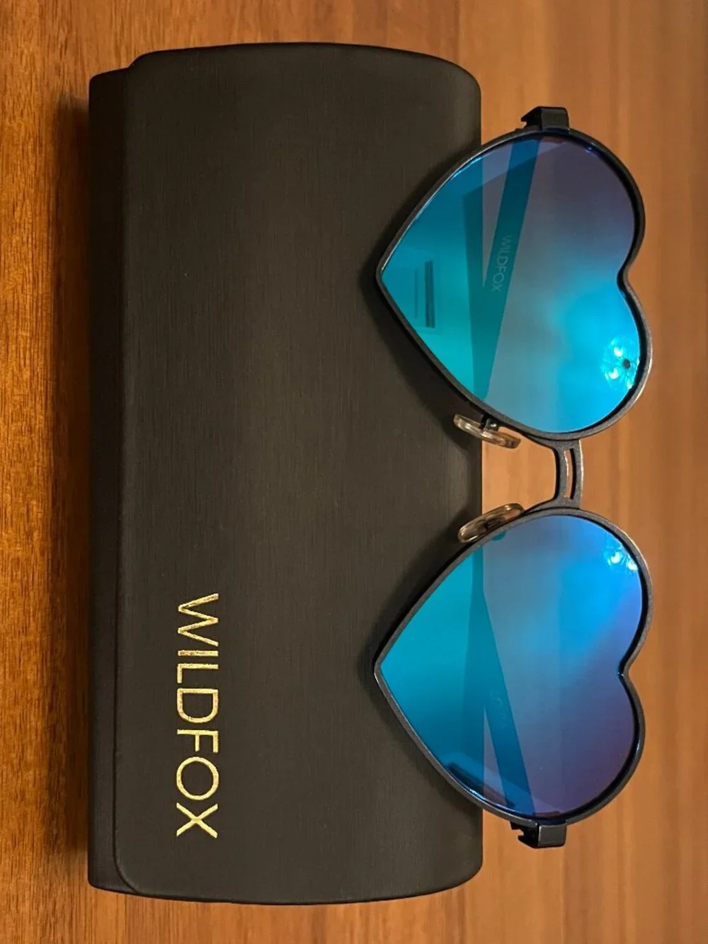 NEW Wildfox Lolita Heart Shaped Sunglasses Black Frames Blue Mirrored Lenses